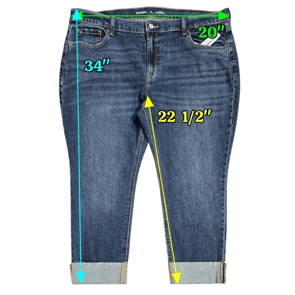 Old Navy NWT Low Rise Boyfriend Jeans Dark Wash Rolled Cuffs Cropped PETITE - Picture 2 of 10